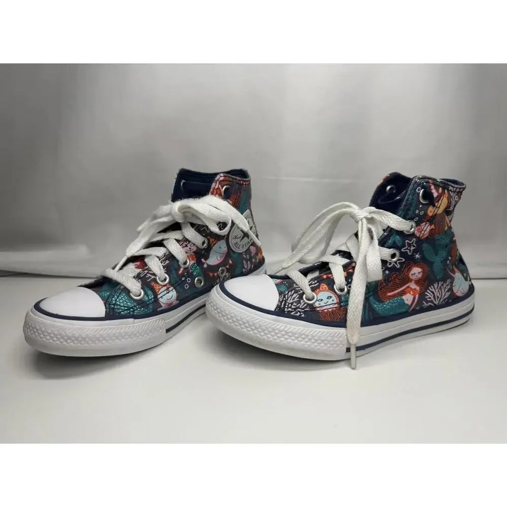 Converse Chuck Taylor All Star‎ Shoes Youth Size 12 High Top Mermaid Print Navy